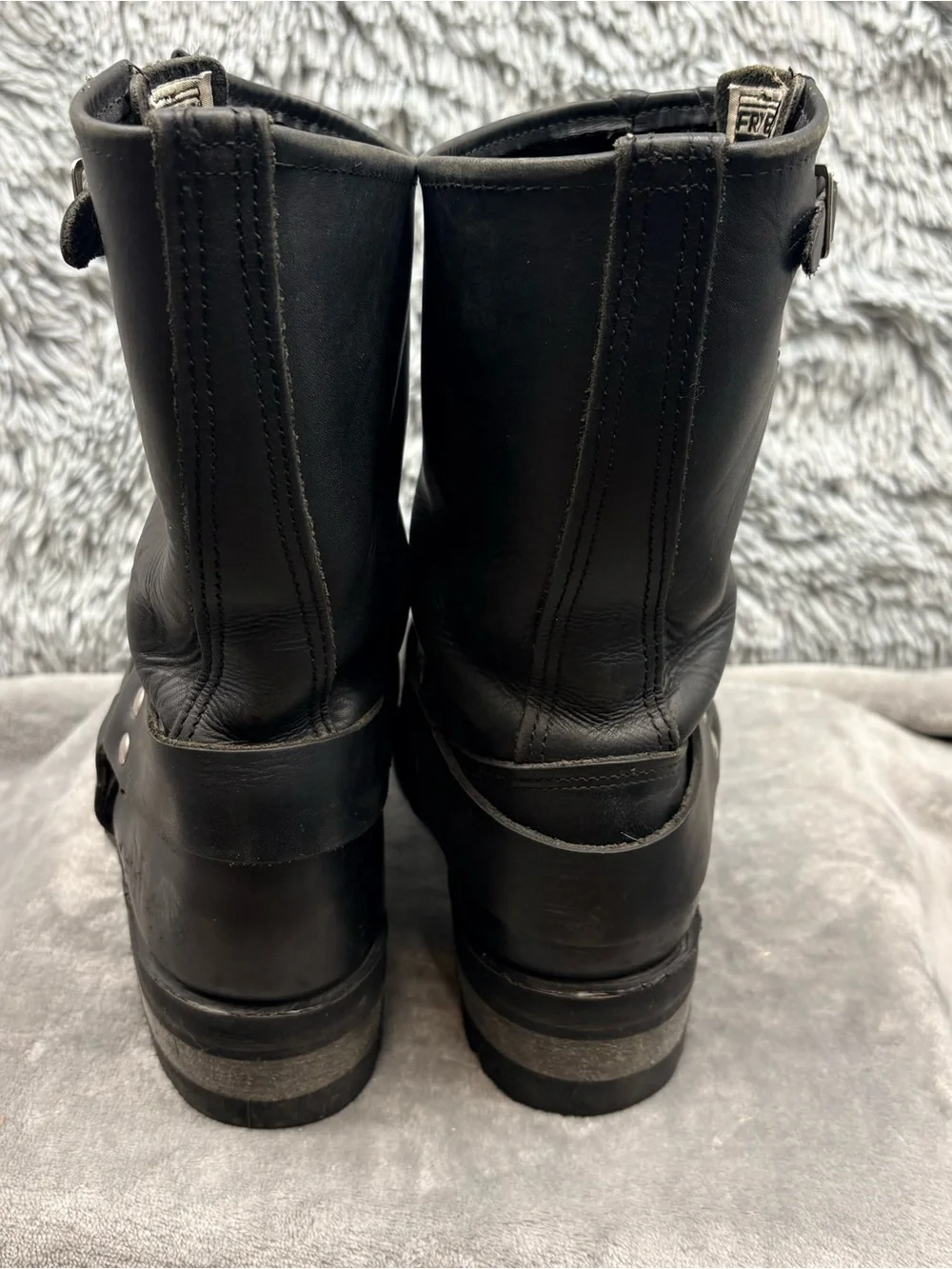 Frye Lug Harness Boots Men 9 Black Leather Vibram Mid Calf Adjustable Top Collar
